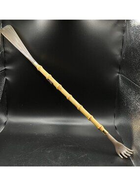 Vintage Faux Bamboo Wooden Handle Shoe Horn & Back Scratcher Made In Italy MCM